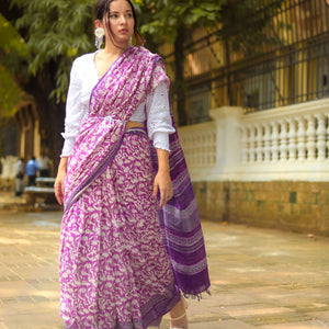 Rich Violet Color Digital Printed Linen Saree