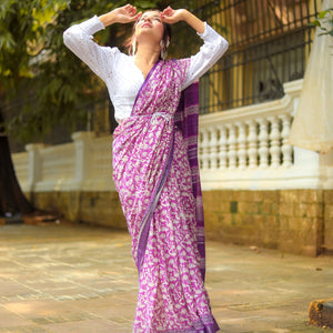 Rich Violet Color Digital Printed Linen Saree