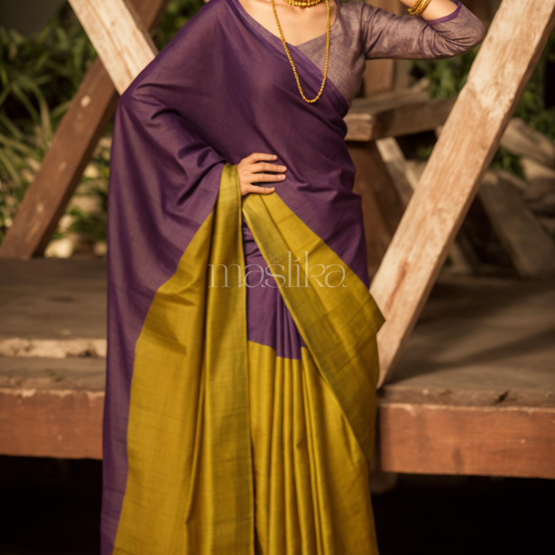 Premium Quality Purple & Golden Color Chanderi Cotton Silk Saree