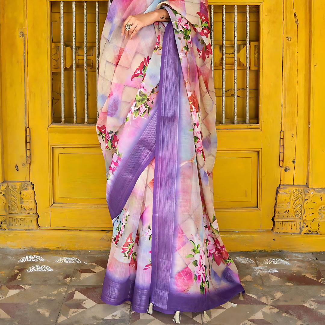 Luxurious Multicolor Pure Linen Saree